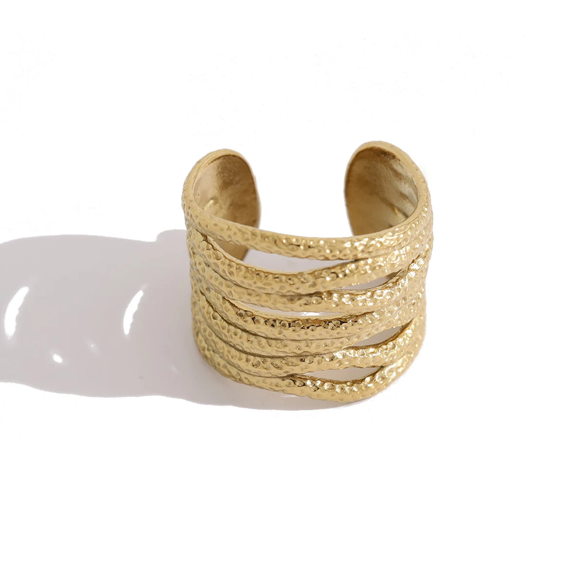 WILD & FREE Irregular Hammered Texture Stainless Steel Ring for Women Vintage 18K Gold Plated Waterproof Trendy Jewelry