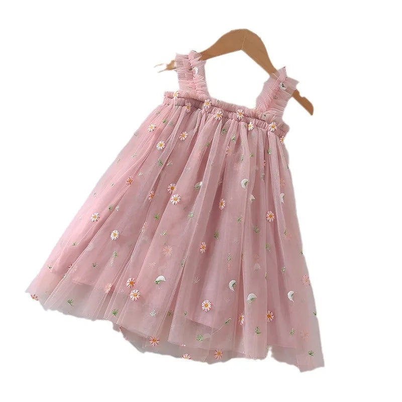Girls' Summer Dress New Style Children's Baby Girl Fashionable Summer Thin Strap Princess Mesh Dress