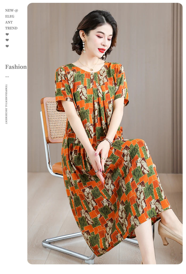 2026 New women summer print casual o-neck casual short Vestidos Vintage dresses summer thin dress