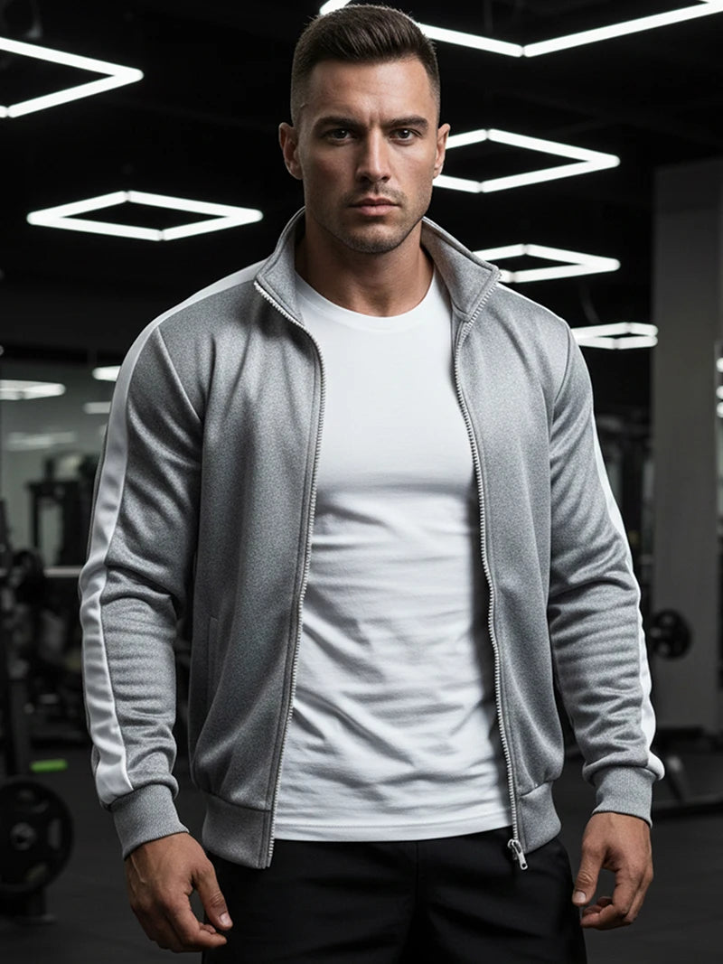 Men's Colorblock Patchwork Sporty Jacket with Kanga Pocket Fall Winter Fleece Lined Warm Long Sleeve Zip Up Coat Outwear Tops