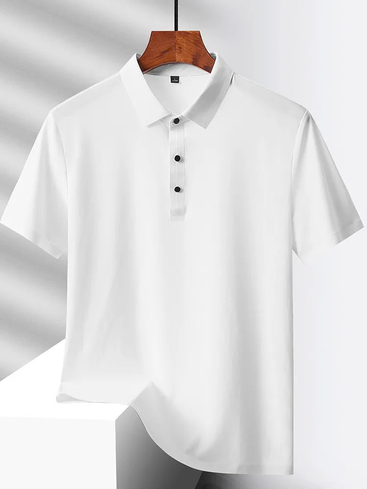 HeyMOMO Men's Ice Silk Polo Shirt - Short Sleeve Quick Dry Mesh Casual