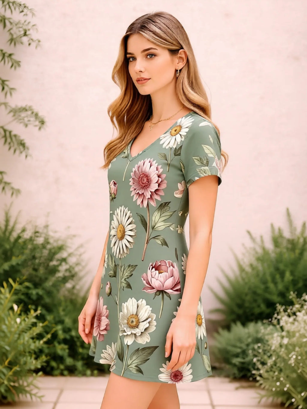 Womens V Neck Floral Print A Line Dress Short Sleeve Casual Summer Vacation Outfit Street Picnic Seaside Summer Style Mood Comfy