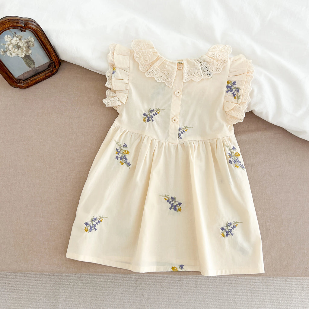 1-6Yrs Summer Girls Dress Baby Clothes Fashion Smocking Stitch Girls Dress Puff Sleeve Floral Cotton Baby Girls Princess Dresses