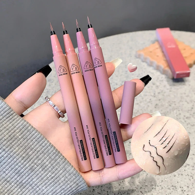 Waterproof Quick Dry Liquid Eyeliner Pen Ultra-fine Matte Black Brown Lasting Lying Silkworm Eyeliner Pencil Natural Eyes Makeup