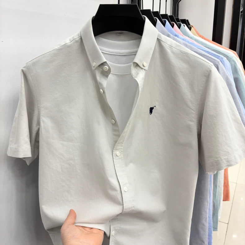 100% pure cotton short sleeve shirt summer new breathable men's T-shirt designer brand Paul Pony embroidery business casual top