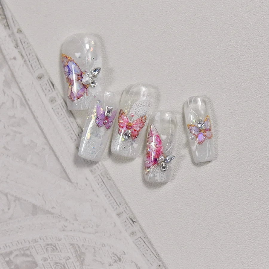 1pcs 5D Luxury Kawaii Butterfly Nail Stickers Japanese Glitter Shell Aurora Nail Art Decorations Decals DIY Manicure Slider Foil