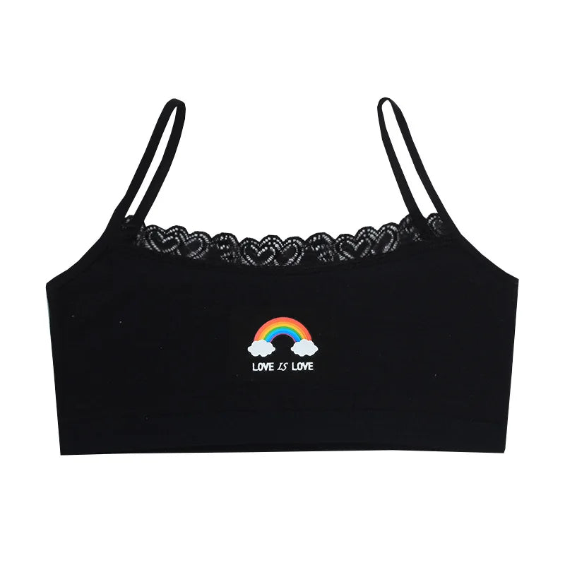 1/3PCS Teenage Girls Rainbow Printed Small Training Bras Cute Kids Sport Vest Tube Tops Student Children Brassiere Underwear