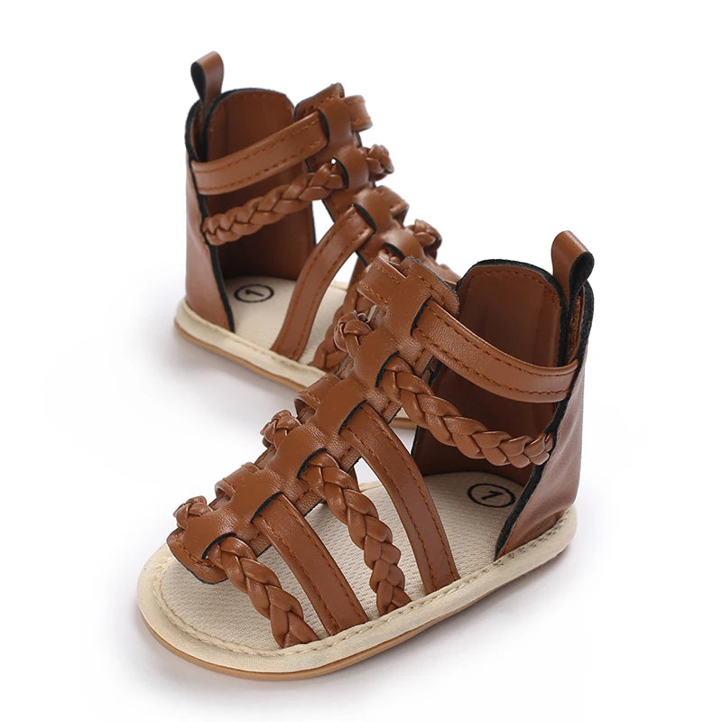 Brown Summer 0-18M Newborn Sandals Cute Bow Soft Rubber Sole Anti Slip Breathable Baby's First Pair Of Walking Shoes