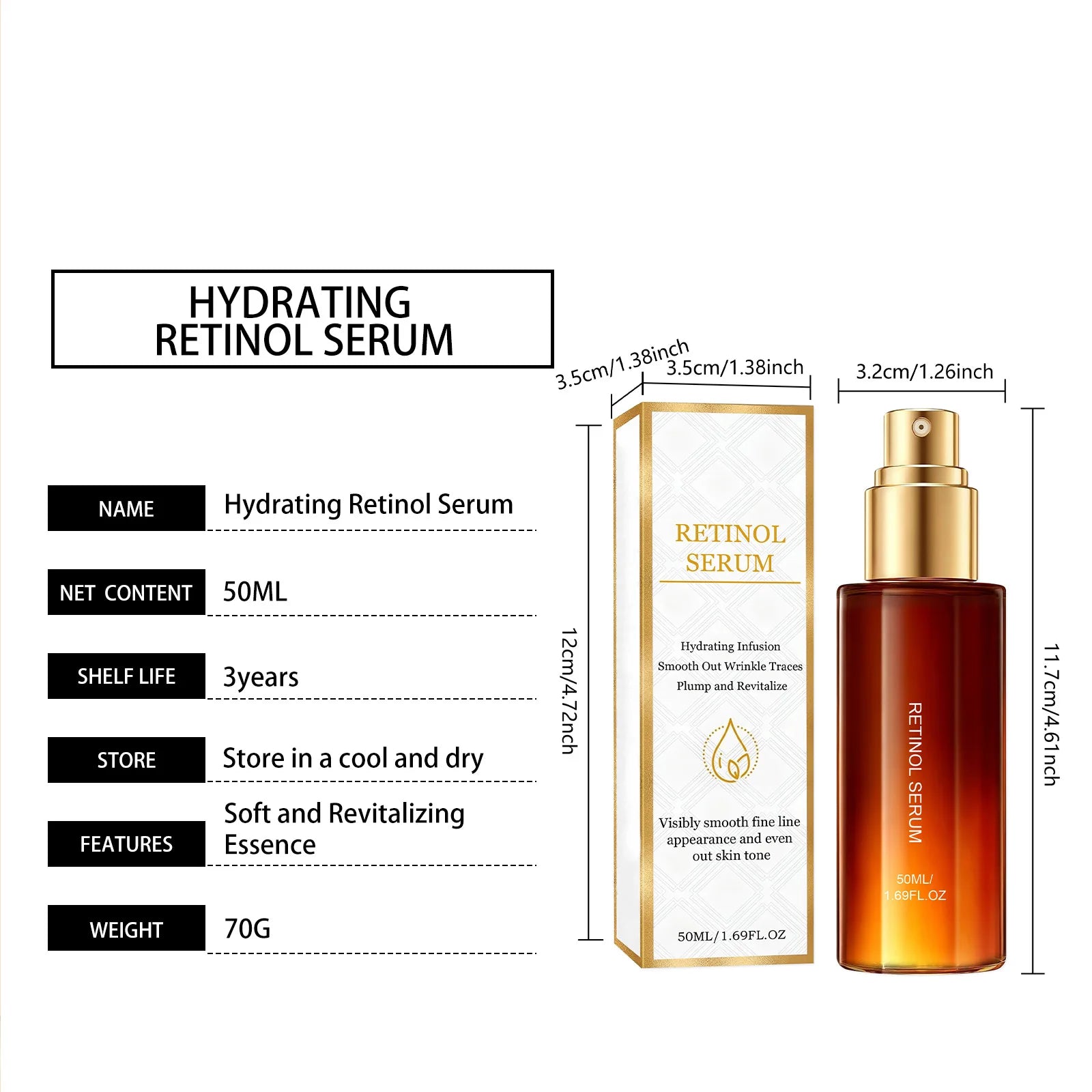 Retinol Facial Serum Moisturizing Soothing Skin Shrink Pore Reduce Fine Line Fade Dark Spot Brightening Lightweight Face Essence