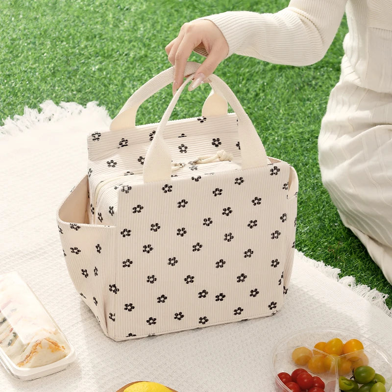 Bolsa de almuerzo de pana con aislamiento térmico, lonchera, bolso de mano, multifuncional, para niños, escuela, enfriador, bolsa de picnic, bolsa de comida