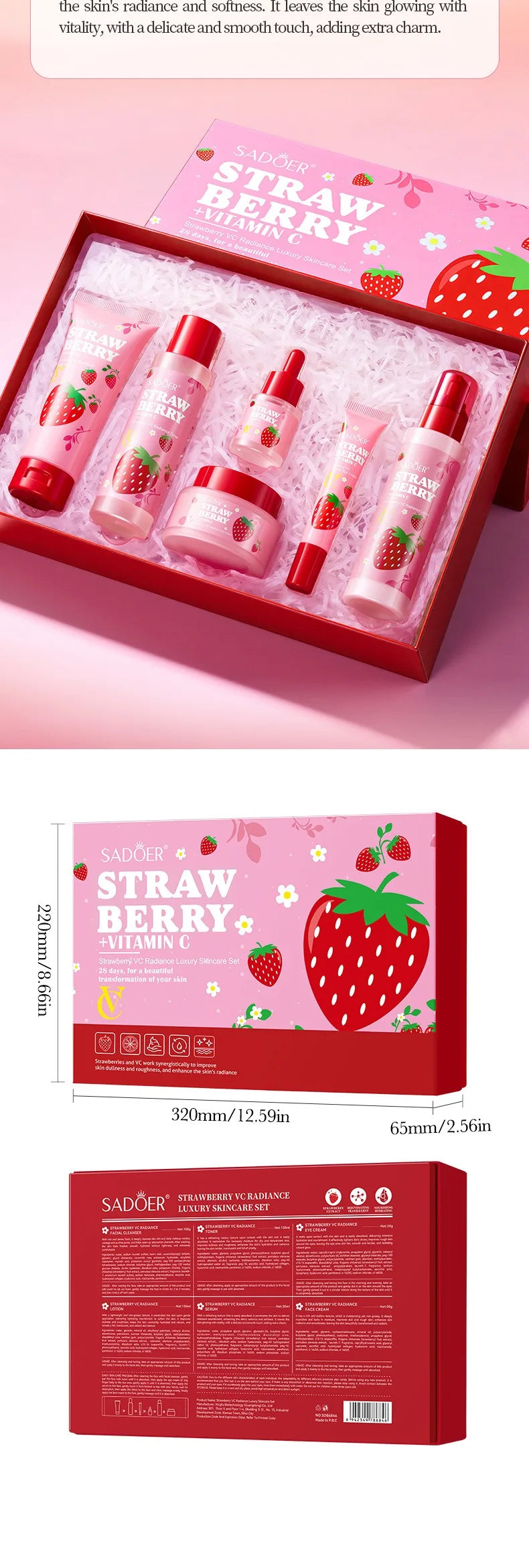 Strawberry+VC Moisturizing Anti-Wrinkle Skincare Set - Firming, Lifting Hydrating Face Kit for All Skin Types Skin care