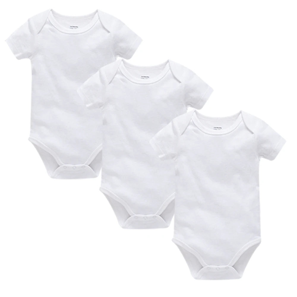 Kavkas Baby Unisex Short Sleeve Cotton Bodysuits - Solid White 0-24M
