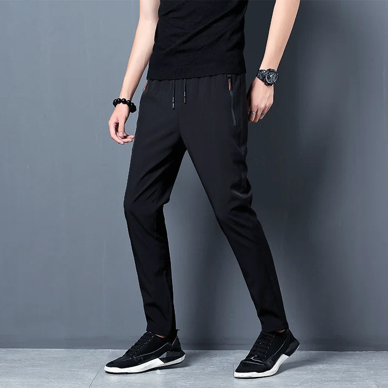 Men'S Casual Pants Business Stretch Slim Fit Elastic Waist Jogger Korean Classic Blue Black Gray Male Brand Trousers