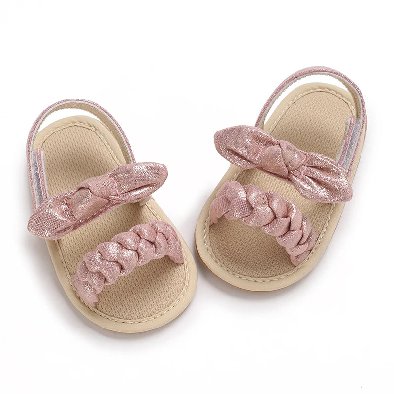 Spring and summer fashion new item fine sparkling bow hem sandals for baby girls, comfortable and breathable walking shoes