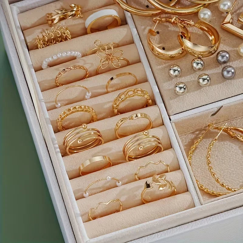 86 Pcs Fashion Jewelry Set For Women'S Pearl Alloy Earrings Necklaces Rings Bracelets Stackable Boho Jewelry Daily No Box