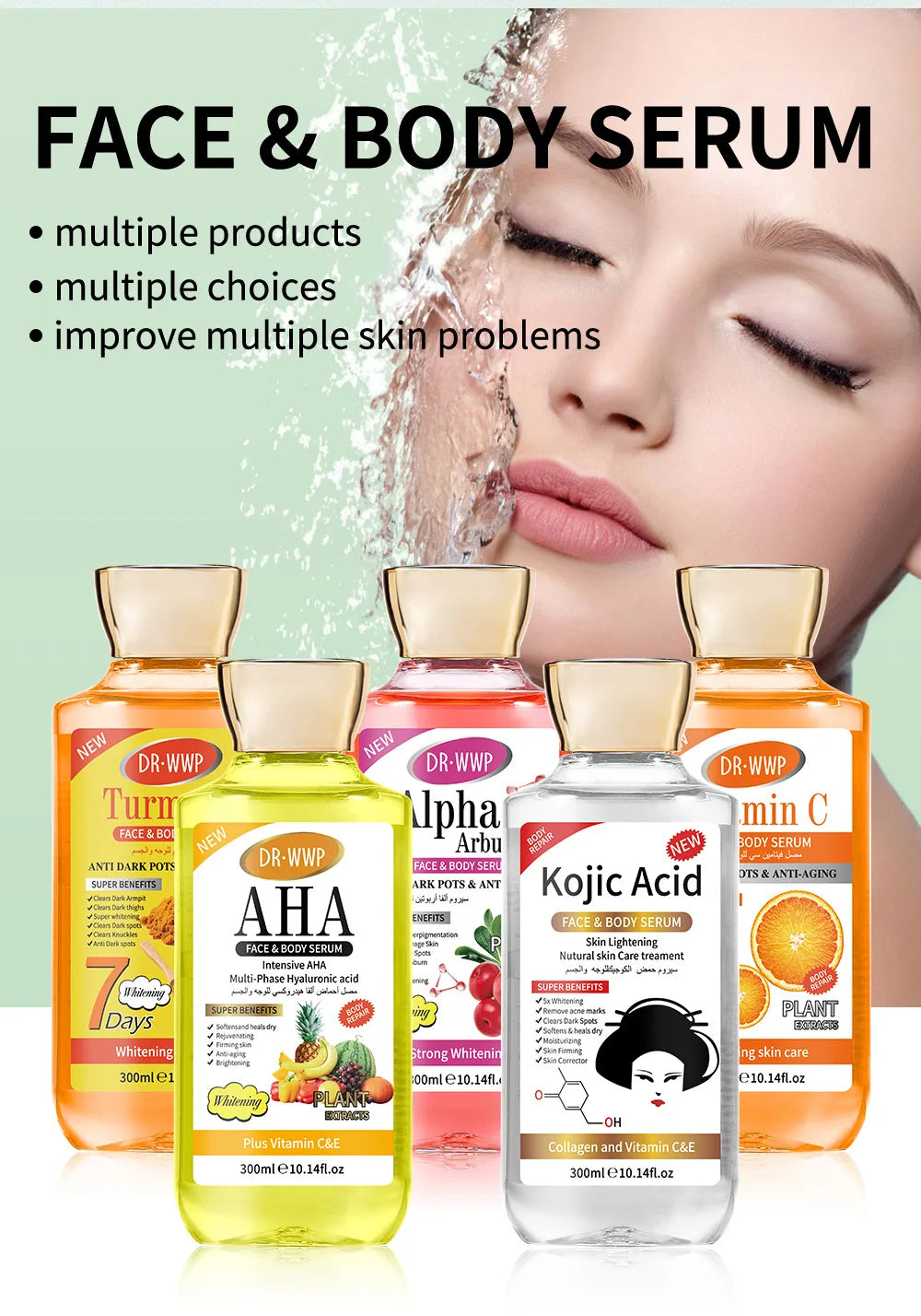 Vitamin C AHA Essence Original liquid Kojic Acid Face Serum Arbutin Brightn Moisturizing Turmeric Repair Lifting Skin Care 350ml