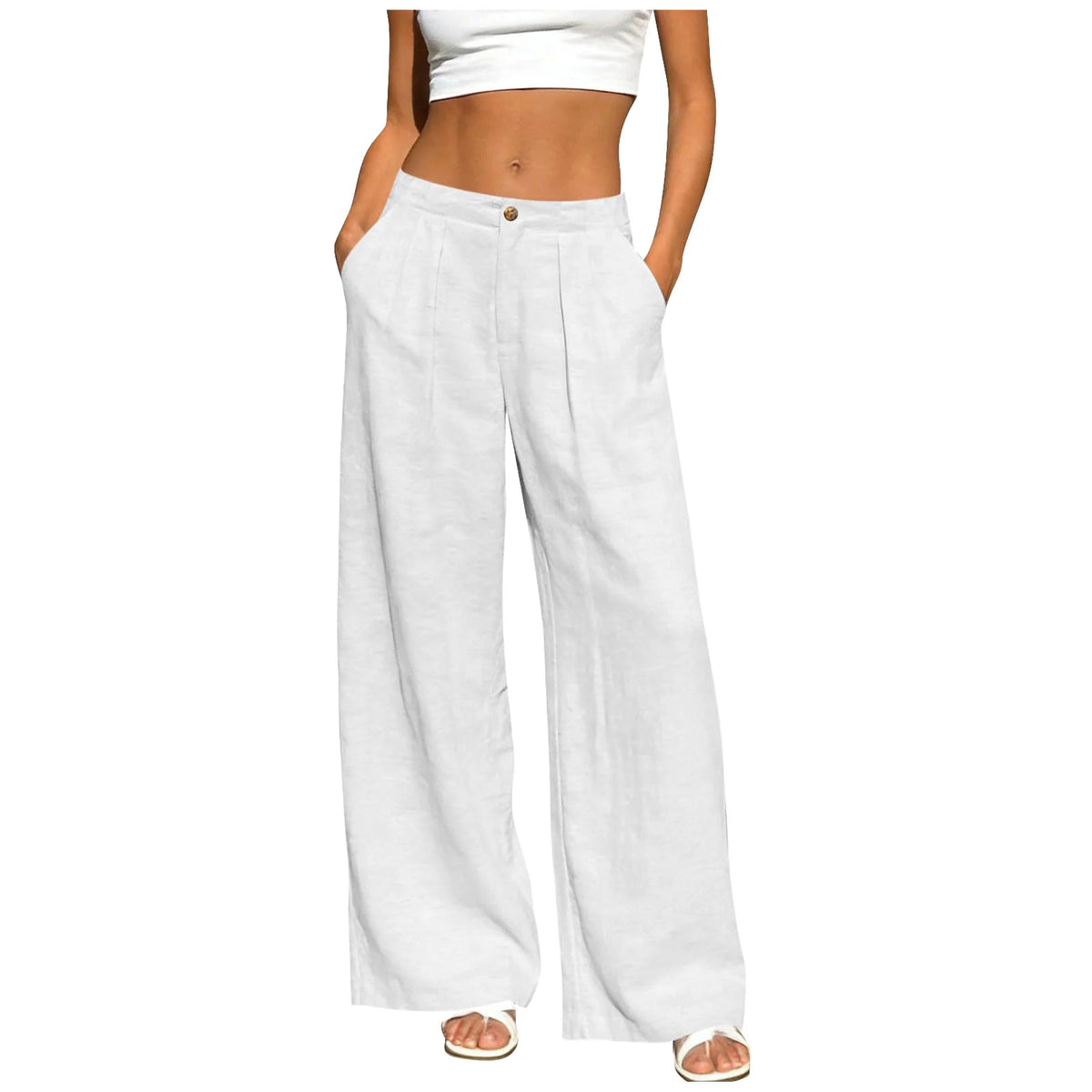 Women's Wide Leg Trousers - Lightweight Solid Casual Pants with Pockets