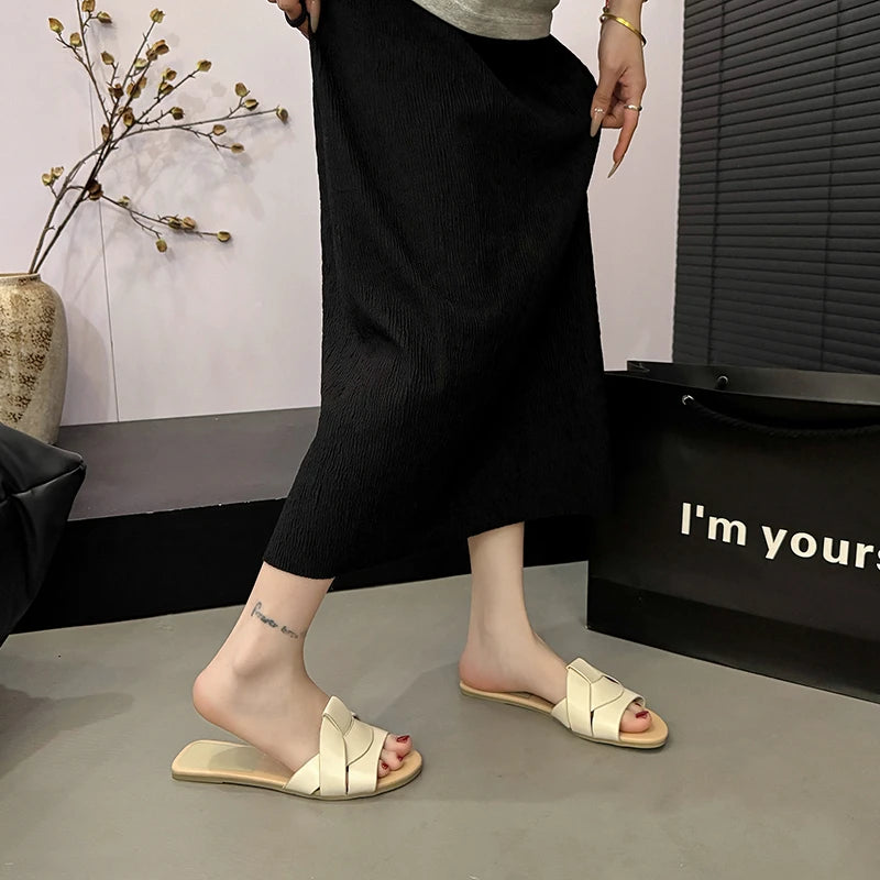 NAZSQ Women's Open Toe Flat Slides - Casual Summer Sandals
