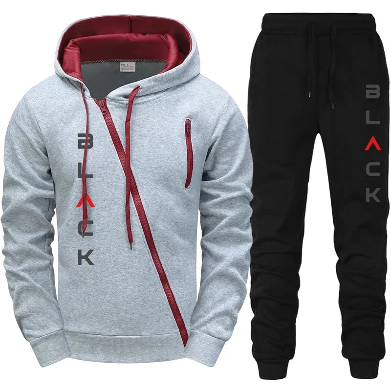 2025 Mens Tracksuit Hoodie Sweatpants Set With Zipper Jacket Black Letter Print Autumn Winter Casual