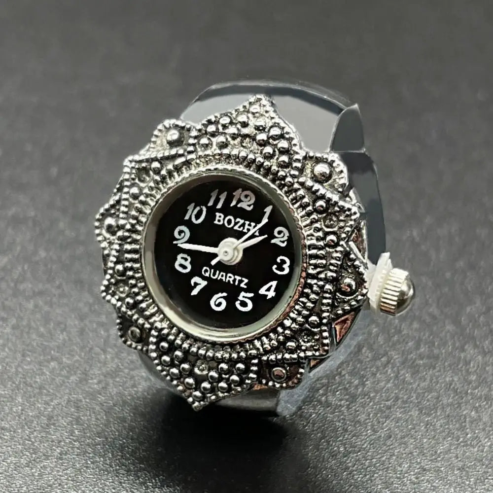 Finger Ring Watch For Couples Vintage Punk Heart Shape Quartz Clock With Adjustable Elastic Strap