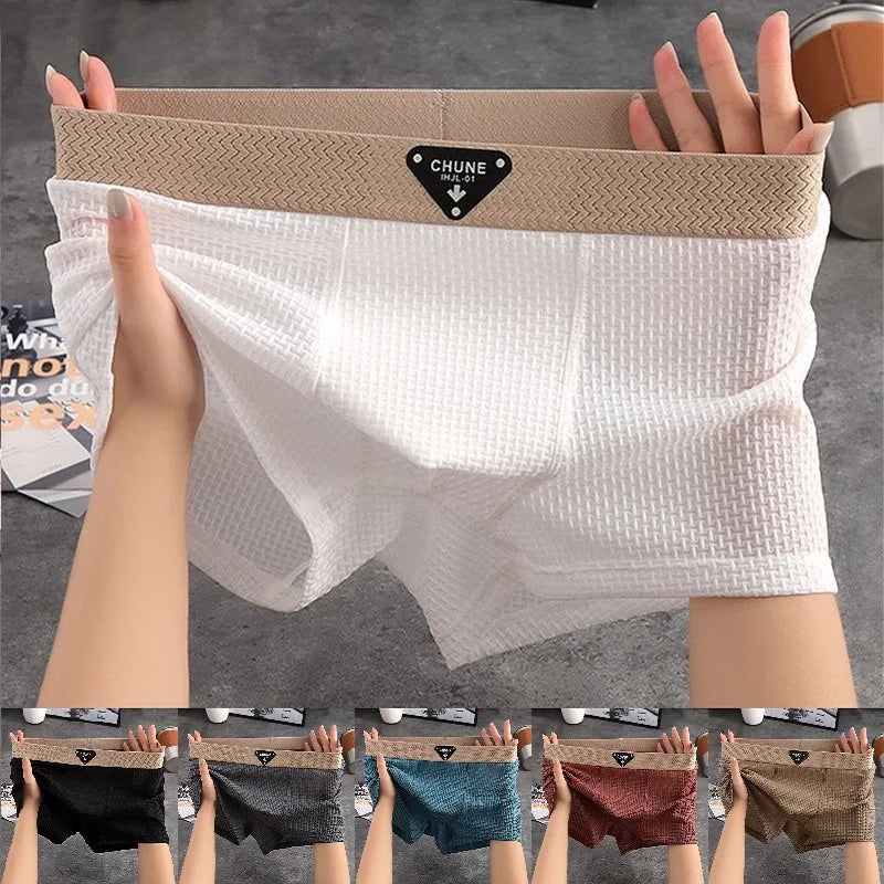 3Pcs/Pack Underwear Solid Knit Striped Men'S Panties Super Soft Hygroscopic Breathable Boxers High Elastic Waist Underpants