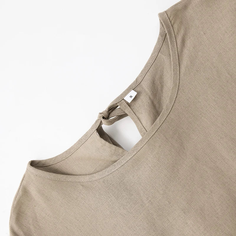 Cotton Linen Dresses For Women 2026 Casualshort Sleeve Back Bandage Harajuku Long Dresse Ladies Dresses Summer Sale Vestidos