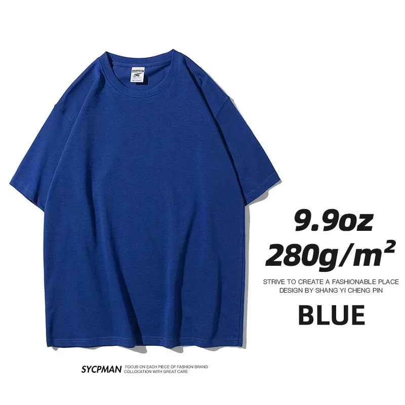 Mens Oversized 9.9oz Cotton Heavyweight Tee Short Sleeve Solid Color Casual For Men