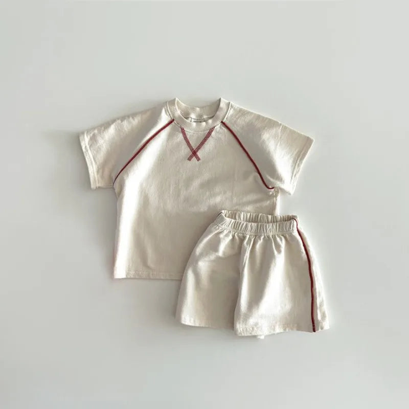 Korean Style Newborn Baby Boys Girls Sport Wear Clothing Suit Short Sleeved Cotton Solid Color T-Shirt+Shorts Children Tracksuit
