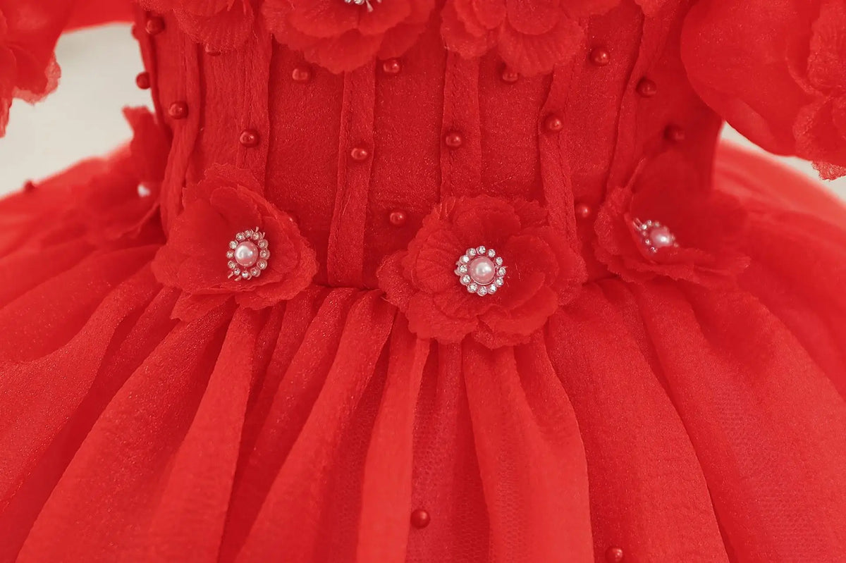 HETISO Summer Infant Baby Girl Dresses Flower Appliques Toddler Kids Birthday Party Princess Wedding Ball Gown