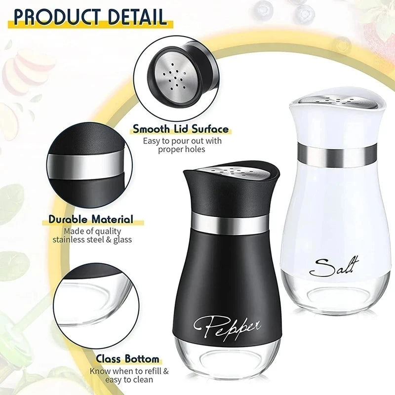 Botella de cristal para especias de cocina, juego de 2 molinillos de sal y pimienta recargables ajustables con estante, dispensador de especias con orificios para verter