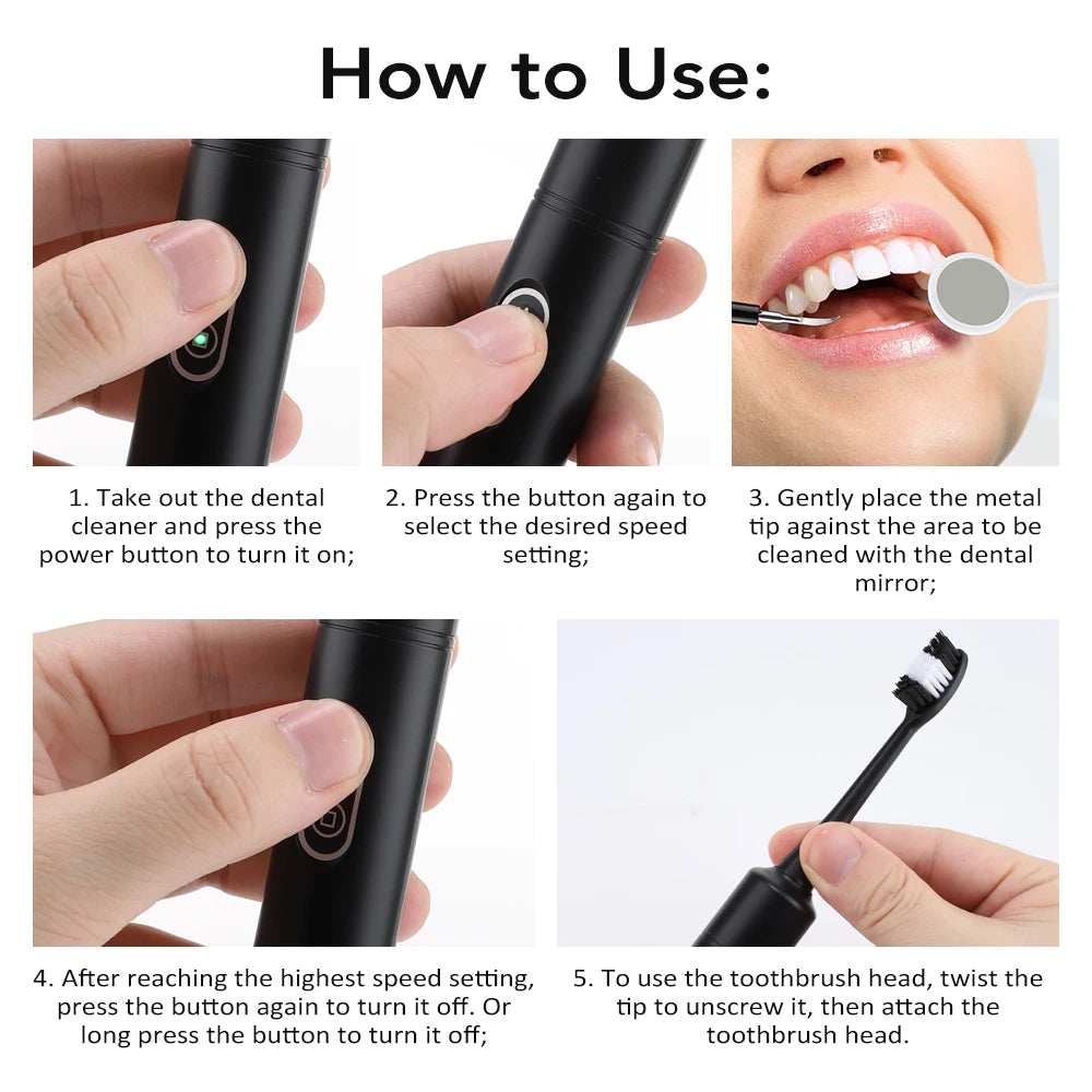 Electric Dental Scaler with Teeth Brush Head Calculus Tartar Remover Vibration Teeth Plaque Cleaner Oral Care Improve Odor