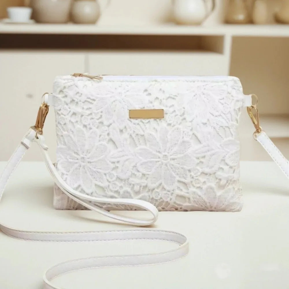 Casual Lace Shoulder Bag Floral Printed Hollow Crossbody Bag Soft Small Square Bag Tote Purse Handbag