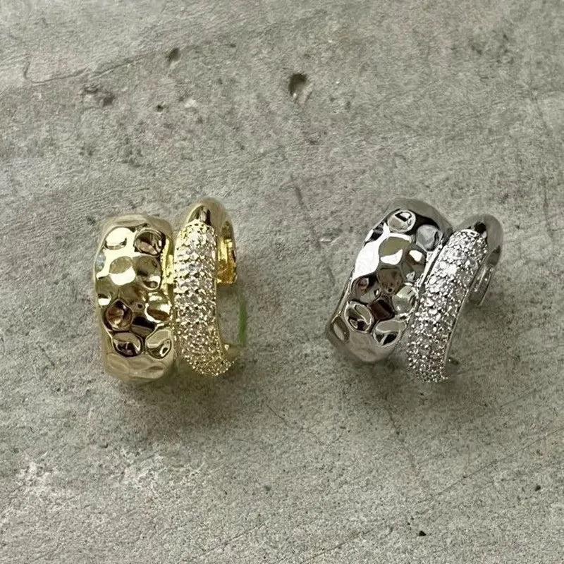 New Trending Zircon Double-Layer Ear Cuff No Piercing Earring Punk Metal Geometric Ear Clip For Women'S Y2K Jewelry 2024