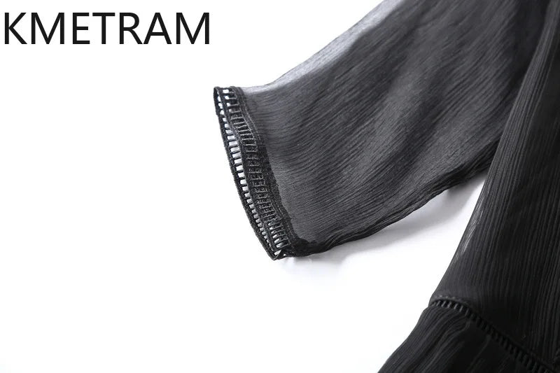 KMETRAM 100% Natural Mulberry Silk Dresses 2025 Woman Summer Elegant V-neck Long Dress Party Frocks Women Clothing Vestidos