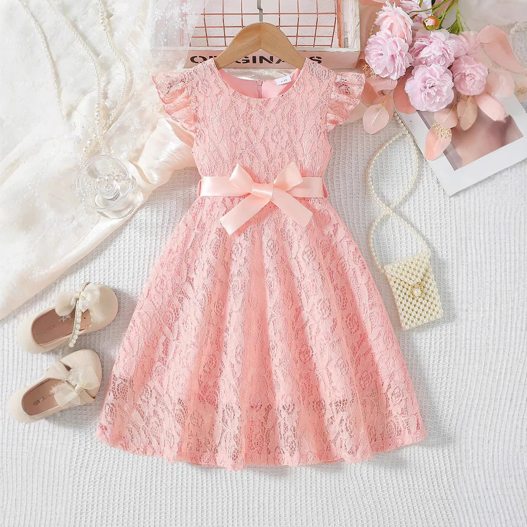 Girls Lace Dress Summer Princess Dresses for Kids Candy Color Teenager Wedding Performance Costume Baby Clothing 1-10T