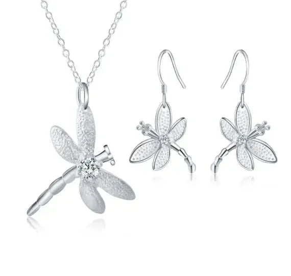 Charms 925 Sterling Silver Wedding Jewelry Set For Women Pendant Necklace And Earrings Top Quality