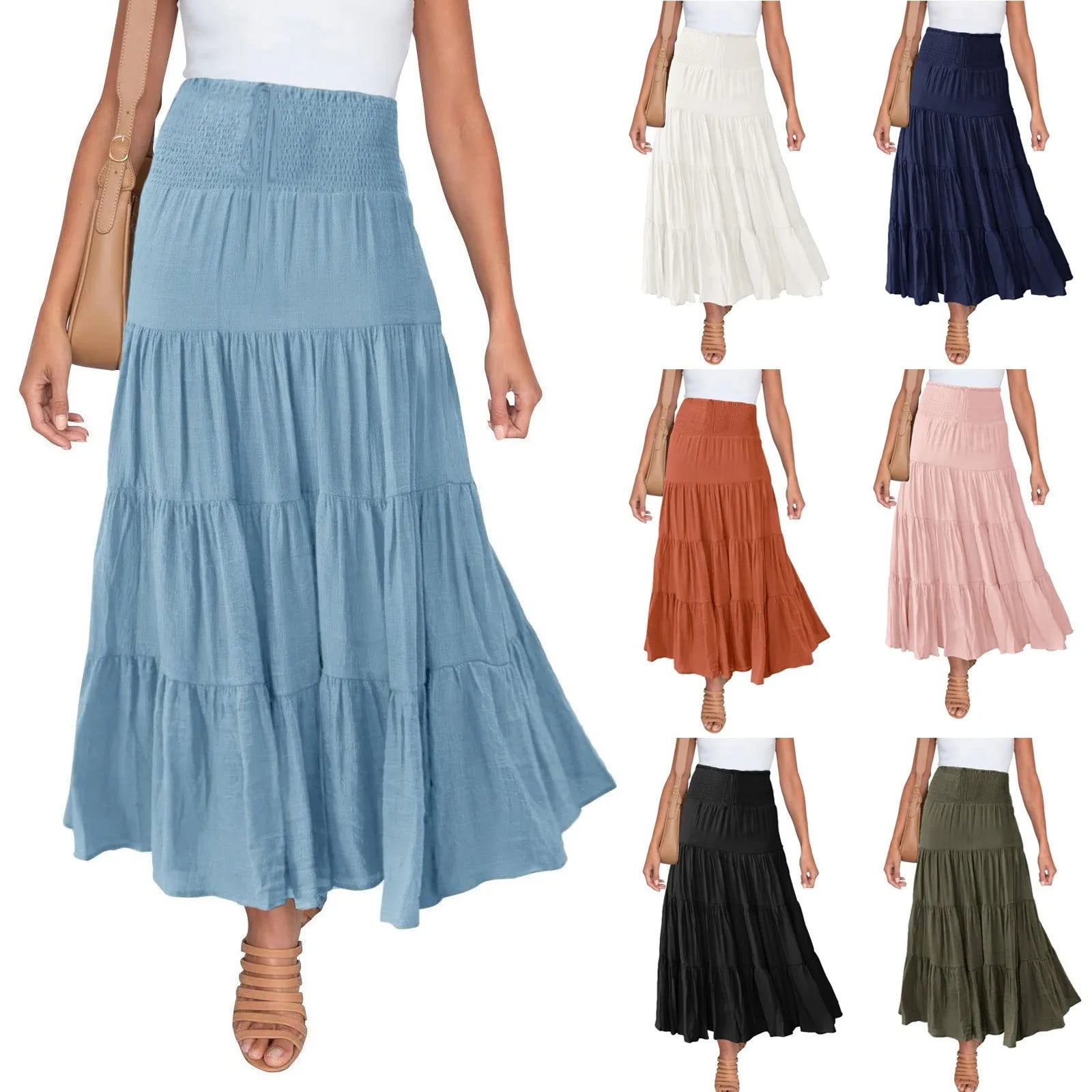 Boho High Waist Maxi Skirt – Flowy A-Line Beach & Casual Style