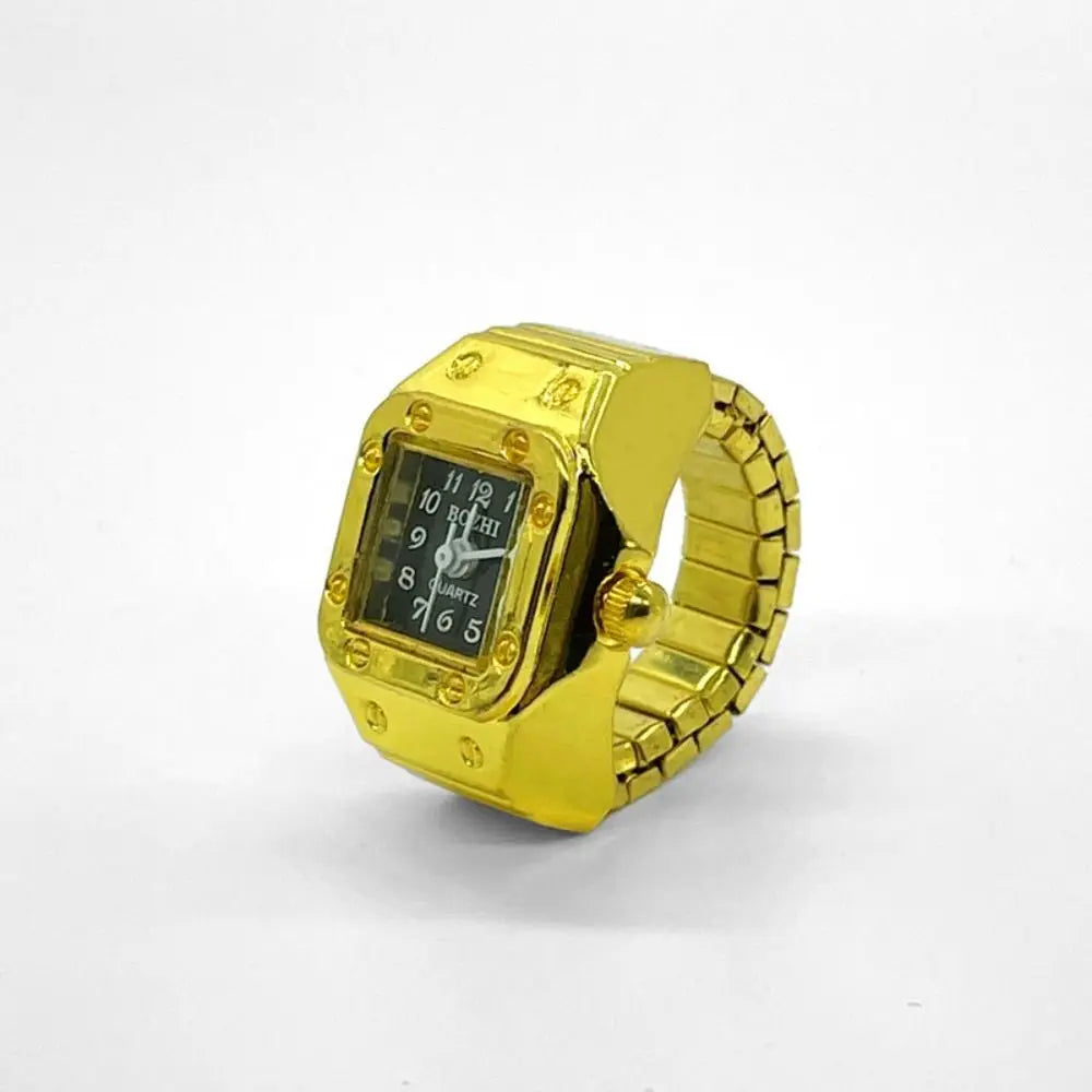 Finger Ring Watch For Couples Vintage Punk Heart Shape Quartz Clock With Adjustable Elastic Strap