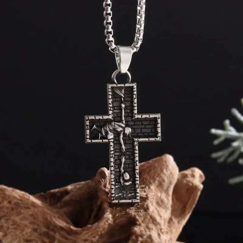 Jesus Christ Cross Mens Necklace Gold Color Cross Religious Pendant Necklace Accessory Chain Accessories