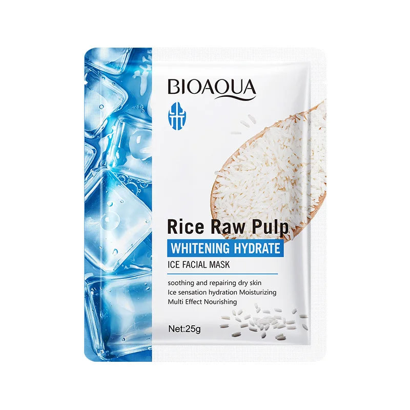 5pcs BIOAQUA Rice Raw Pulp Face Mask Hydrating Brightening Nourishing Moisturizing Ice Facial Masks Skin Care