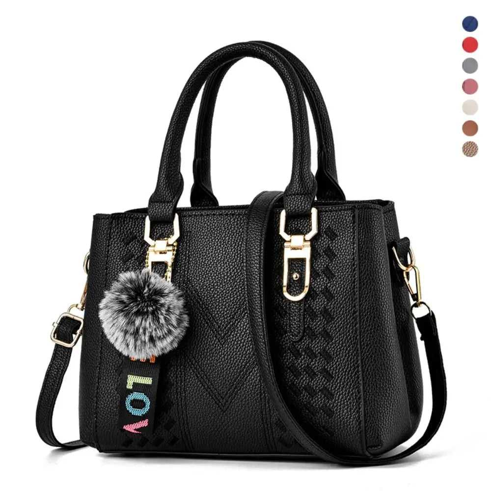Korea Leather Women Handbag with Keychain Open Pocket Shoulder Bag Large Capacity Casual Messenger Bag Lady