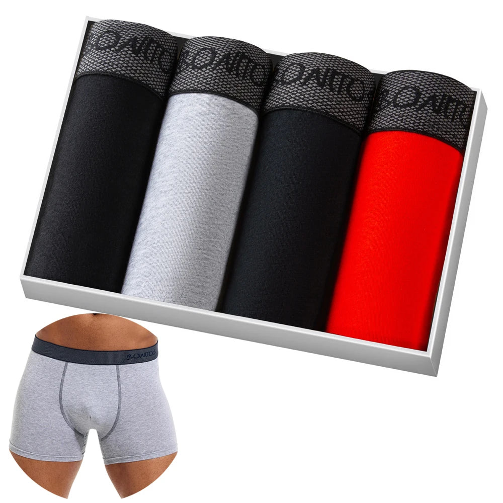 Men's Cotton Boxer Shorts 4-Pack – Soft Breathable Everyday Comfort Underwear