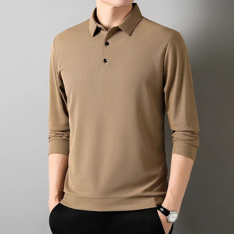 Men's Waffle Knit Long Sleeve Polo Shirt - Solid Casual Top