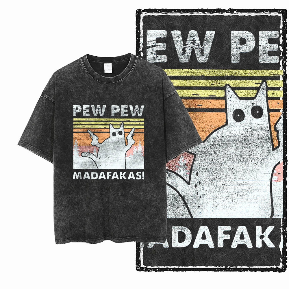 Coolmind Db Cat Printed Acid Washed Cotton T Shirt Unisex Exclusive Graphic Streetwear Tee For Men Big Size