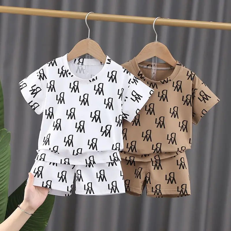 2026 Summer New Style Children'S Boys' Suit Casual Fashion Trendy Stylish Two-Piece Set Short-Sleeve Top Trendy