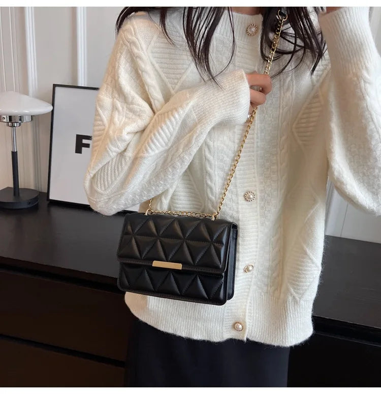 Women Quilted Chain Crossbody Bag Fashion Small Square Shoulder Purse Multi Color Casual Daily Handbag