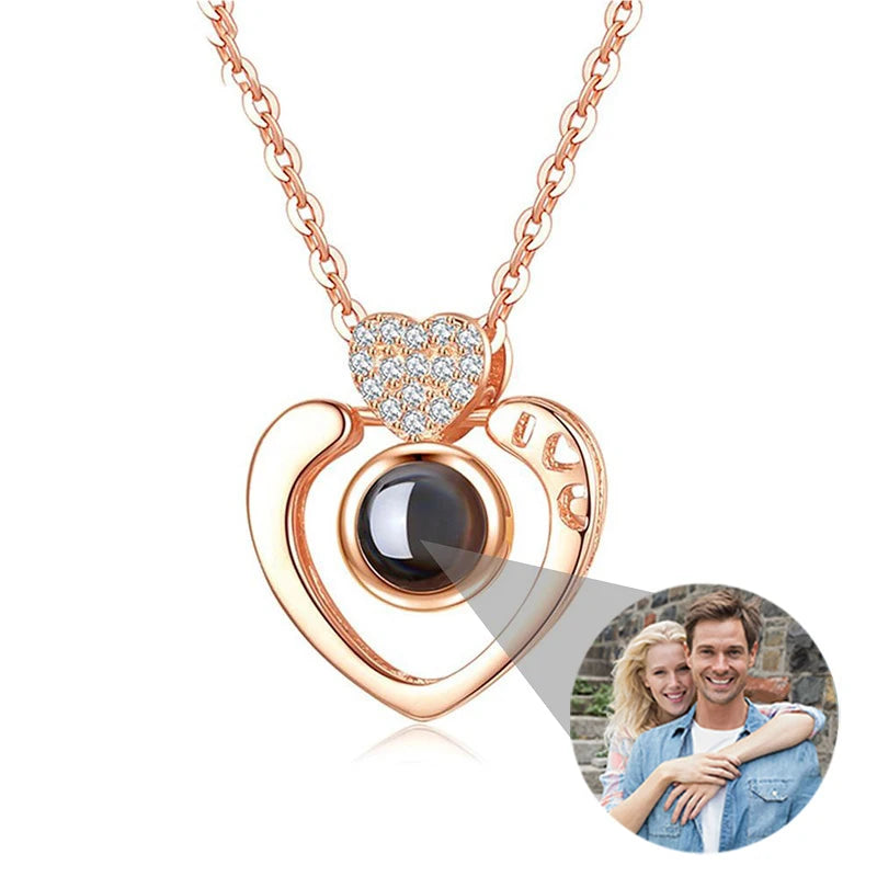Custom Photo Projection Necklace With I Love You In 100 Languages Personalized Gift For Women