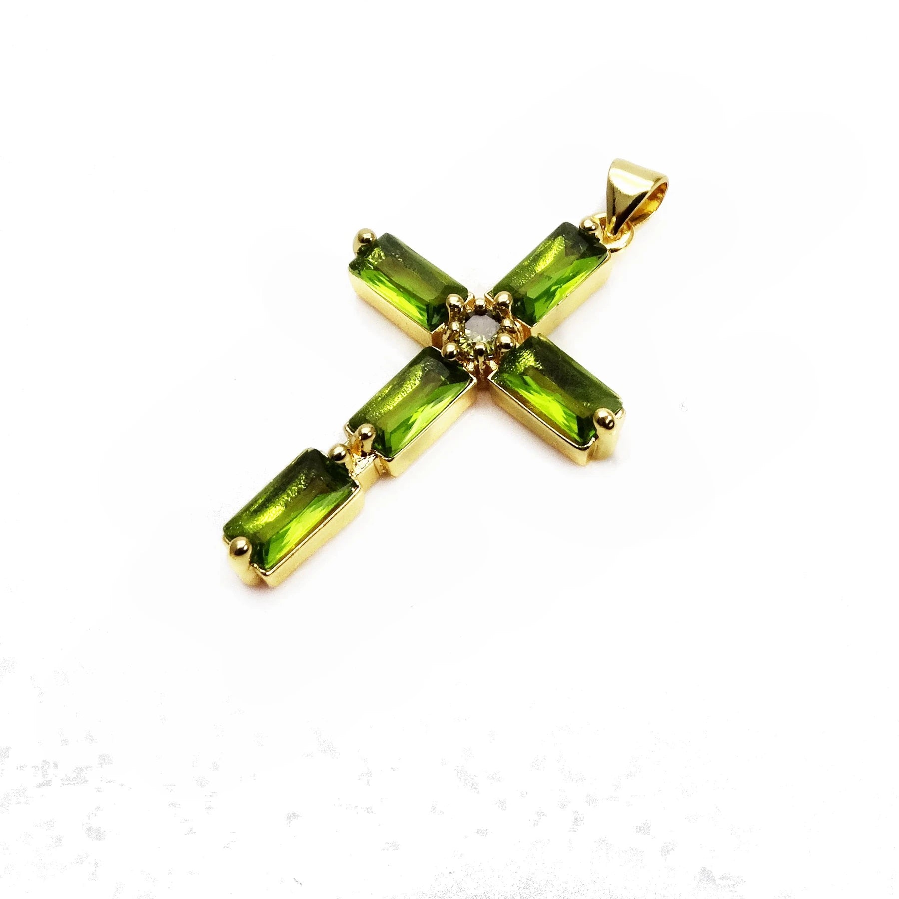 Cross Pendant Gold Plated With Sparkling Multicolor Microlaid CZ For Women Brass Charm Necklace Making