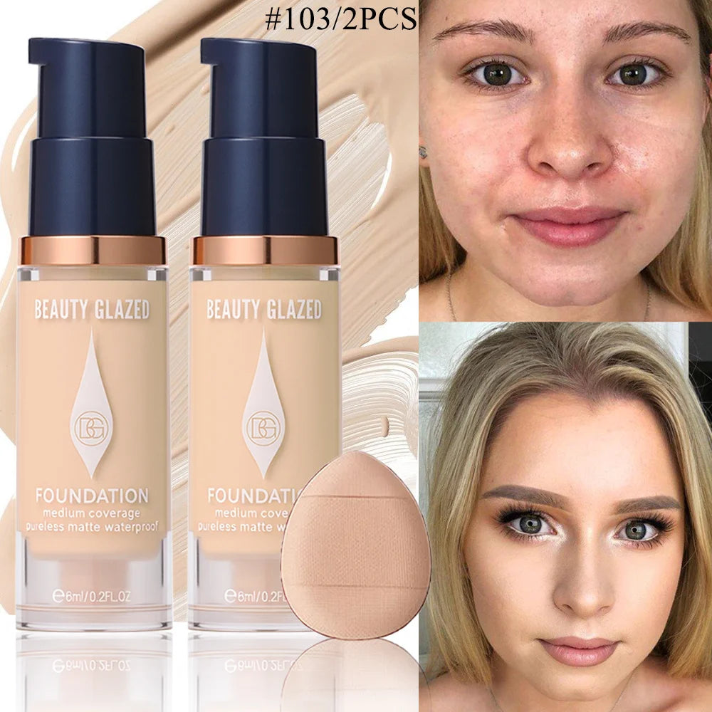 Matte Foundation Set With 2 Foundations Full Coverage 5 Shades For All Skin Types Long Lasting Waterproof Mini Size