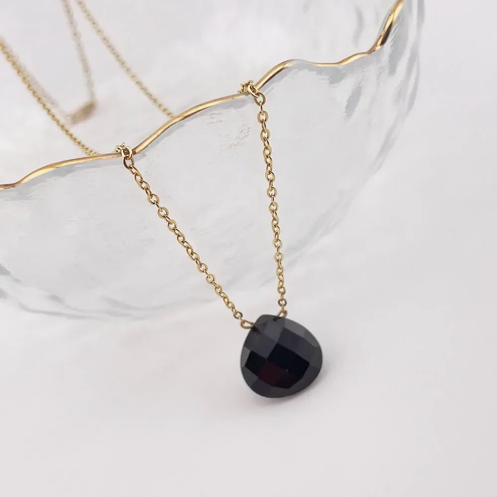 Natural Crystal Stone Pendant Necklace for Women Triangle Water Drop Real Amethysts Roses Quartz Steel Chain Crystal Necklace